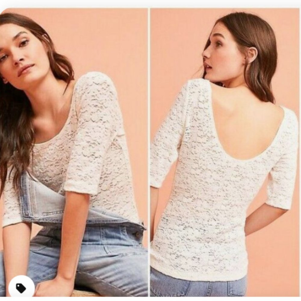 Anthropologie  Pure Good Ivory lace Liana top NWT